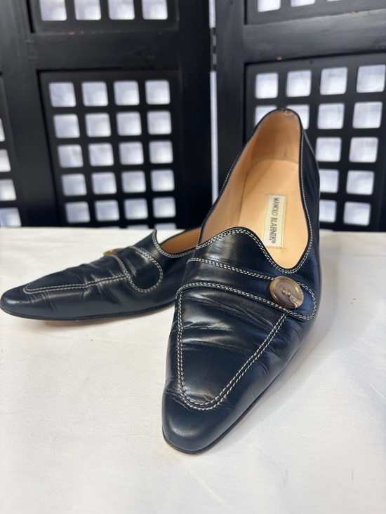 Manolo Blahnik Shoes - 💙Manolo Blahnik Navy Leather Loafers EU 39.5 Pointed Slip On Designer💙